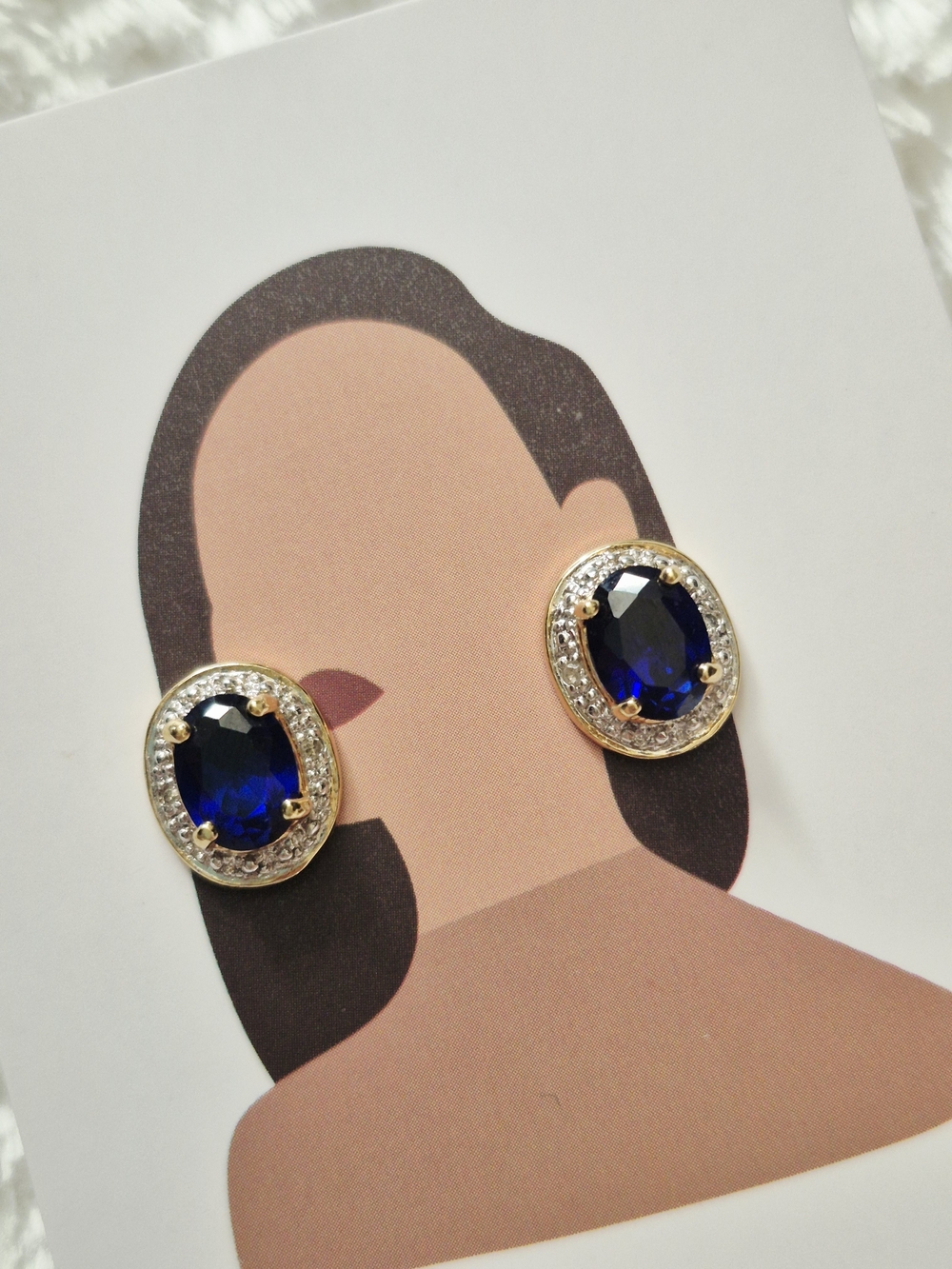 Vintage Gold Vermeil Oval Sapphire Halo Stud Earrings